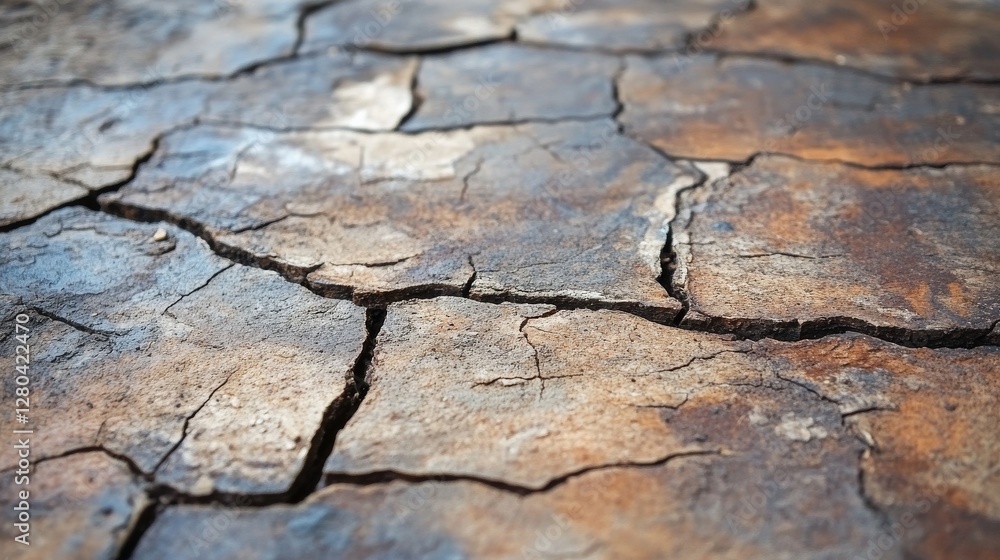 Ground surface showing detailed cracks and texture under natural light in a dry environment during daytime hours Ground surface showing detailed cracks and texture under natural light in a dry environment during daytime hours