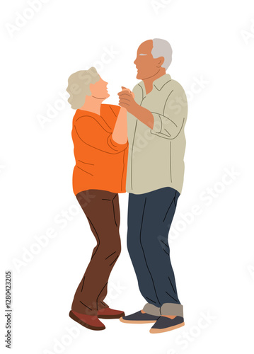Senior couple dancing, elderly people romantic loving relationship concept. Happy old men and women embracing, holding hands while dancing. Adult characters dating, love. Grandmother and grandfather.