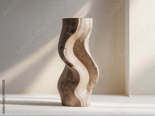 Wooden sculpture mockup carved from a single trunk displayed on a clean white surface.
