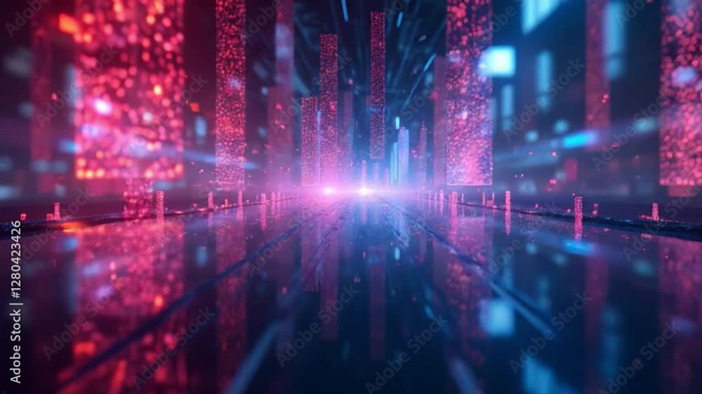 Abstract Cyberpunk Cityscape with Neon Lights and Digital Reflections Abstract Cyberpunk Cityscape with Neon Lights and Digital Reflections