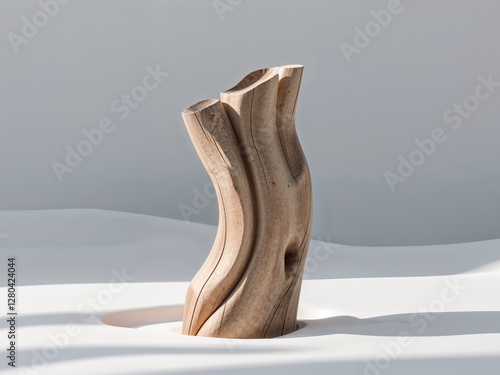 Wooden sculpture mockup carved from a single trunk displayed on a white surface