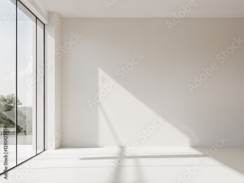 Child room white wall large window right Mock up.