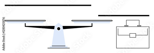 Balance scale with two trays and a minimalist briefcase symbolizing equality, work-life balance, job decisions, priorities, business ethics, fairness, and choices. Ideal for equality, judgment
