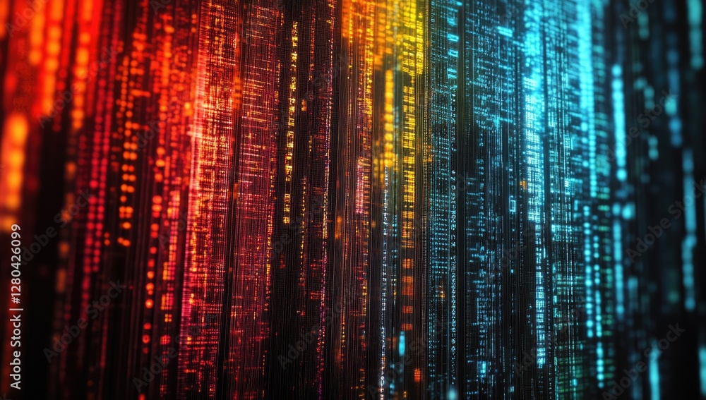 custom made wallpaper toronto digitalColorful binary code cascading, digital data stream in city background