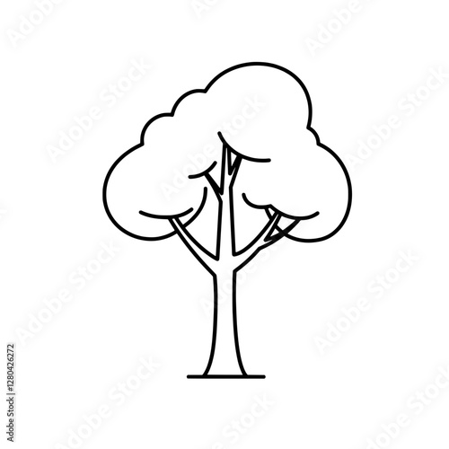 Minimalist Tree Icon: A simple line art depiction of a tree with a rounded crown and sturdy trunk, embodying nature's resilience and the essence of growth.