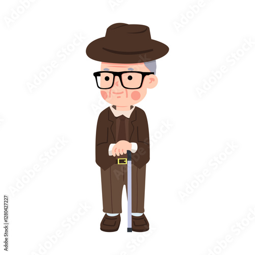old man holding stick cartoon
