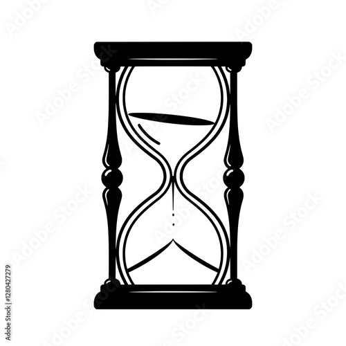Timeless Sands: An elegant hourglass silhouette, rendered in stark black and a visual metaphor for the relentless passage of time, inviting contemplation on its preciousness.