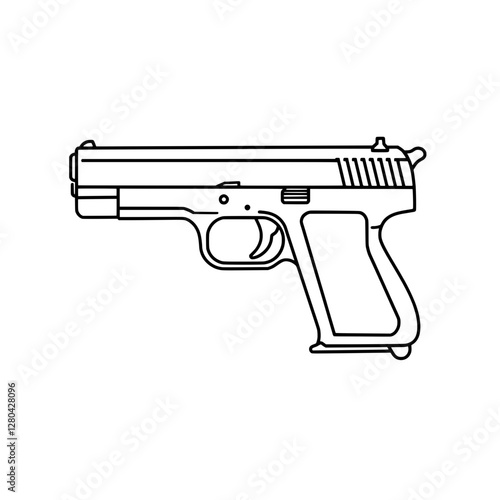 Firearm Outline: A stark, minimalist illustration of a handgun, rendered in clean black lines, the image encapsulates the form and function of the firearm.