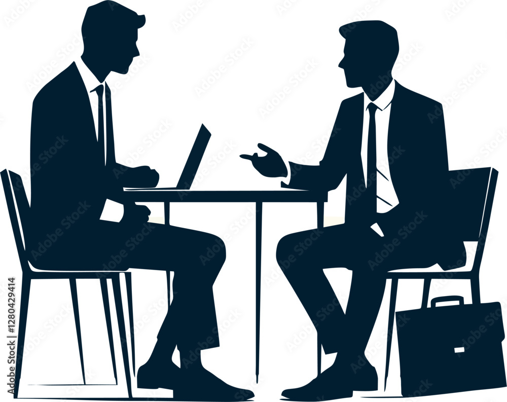 Vector illustration of two business men in a professional discussion, shown with simple lines and no facial features. Ideal for corporate, teamwork, and business-related projects and illustrations Vector illustration of two business men in a professional discussion, shown with simple lines and no facial features. Ideal for corporate, teamwork, and business-related projects and illustrations