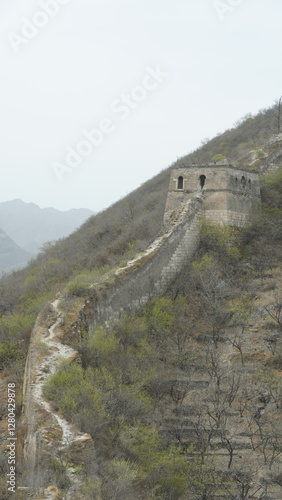 The ruined Great Wall view located on the mountain in China