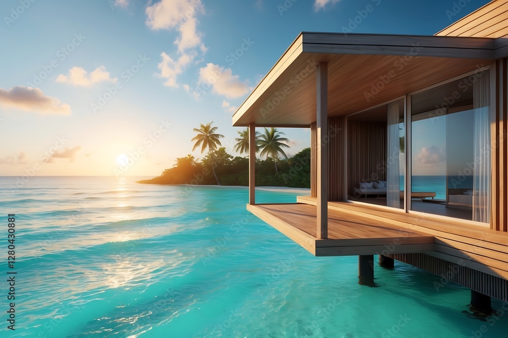 Fototapeta premium House with a balcony overlooking the ocean
