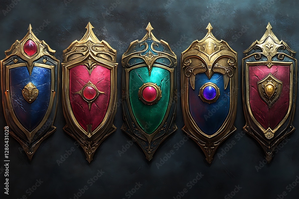 Fototapeta premium Fantasy Shields on Dark Background