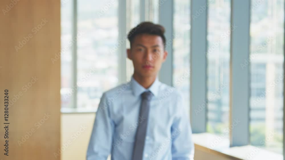 Portrait Of Smiling Businessman Wearing Shirt And Tie Standing In Modern Office Portrait Of Smiling Businessman Wearing Shirt And Tie Standing In Modern Office