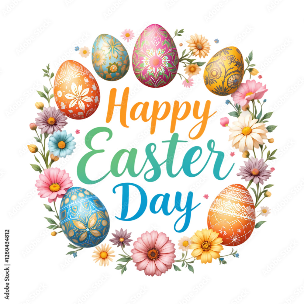 Happy Easter Day: Floral Egg Wreath isolated on transparent background Happy Easter Day: Floral Egg Wreath isolated on transparent background