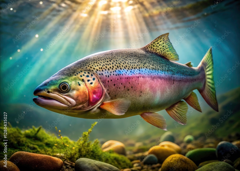 Captivating rainbow trout images: low light reveals their somber beauty. Captivating rainbow trout images: low light reveals their somber beauty.