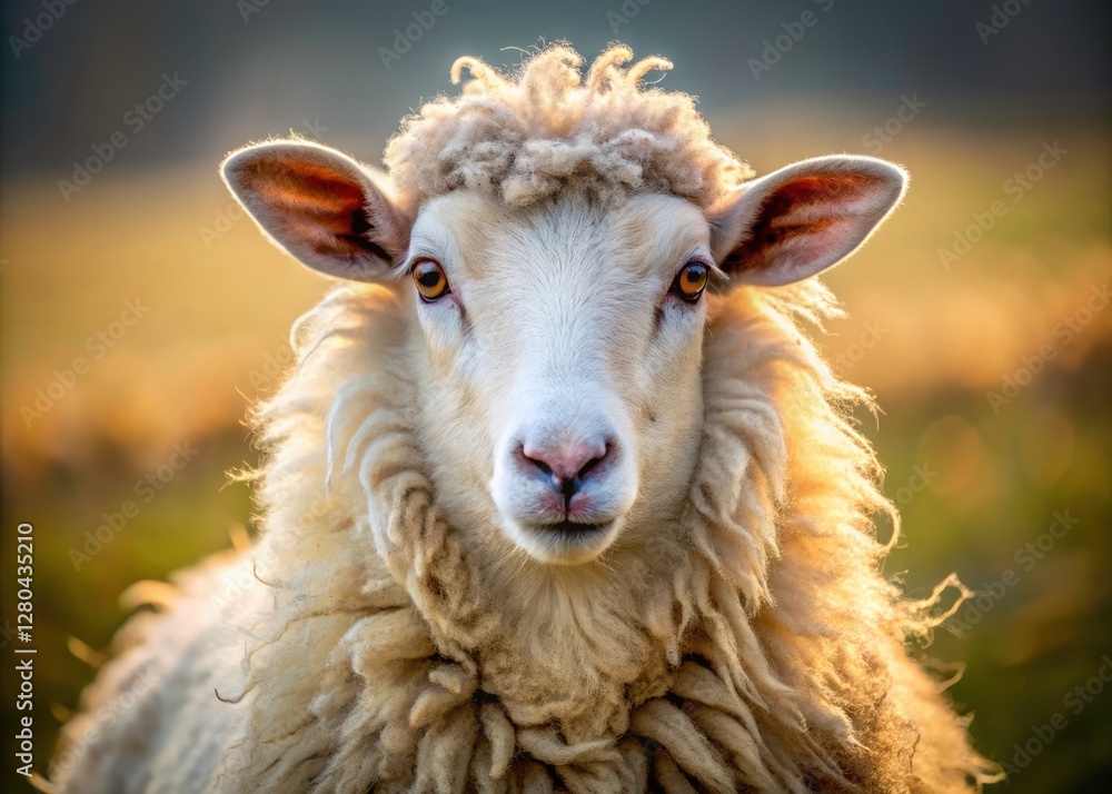 Fototapeta premium Charming round sheep, a fluffy white cloud of cuteness.