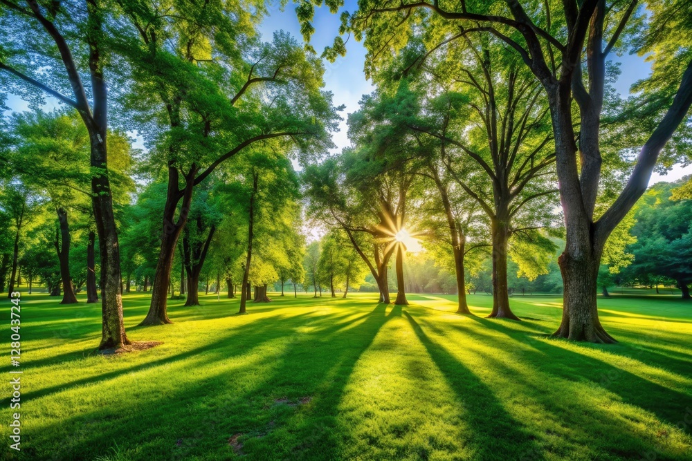Cool shadows dance in the lush green summer park, a vibrant day's tranquility. Cool shadows dance in the lush green summer park, a vibrant day's tranquility.