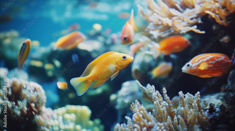 Orange Fish Swimming in a Vibrant Coral Reef Aquarium