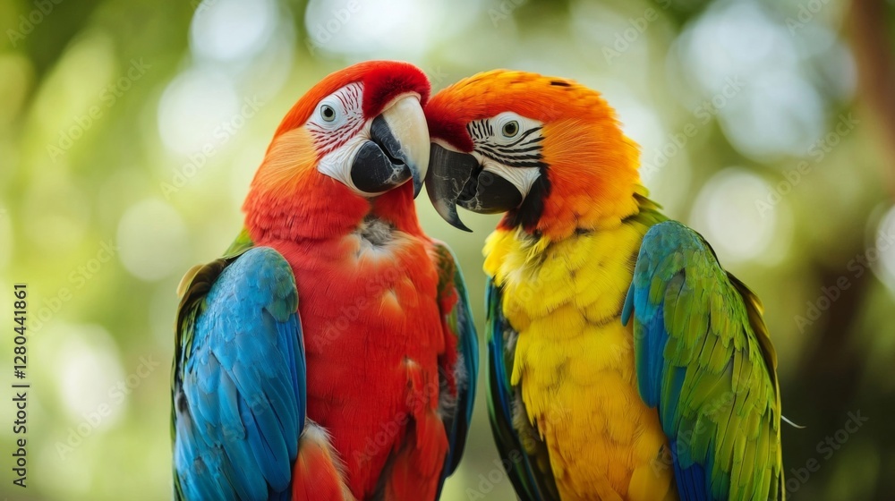 Obraz premium Two Colorful Macaws Close Up Portrait