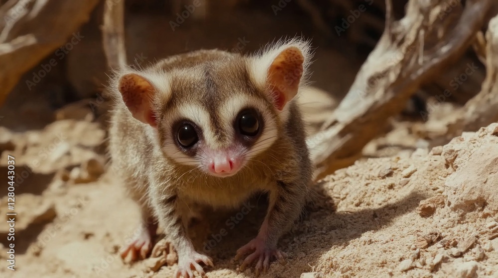 Fototapeta premium Closeup of a Small Desert Opossum on Sand