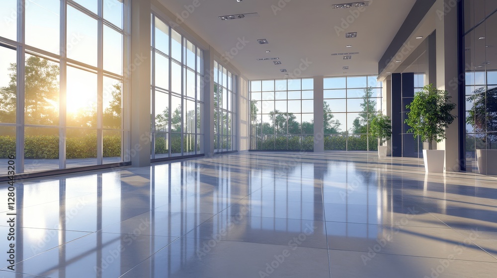 Fototapeta premium Sunlit Modern Office Building Interior Space