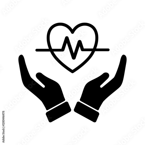 hands holding heart beat line icon. heart care symbol, hands with heart cardio symbol. Flat vector illustration simple design.