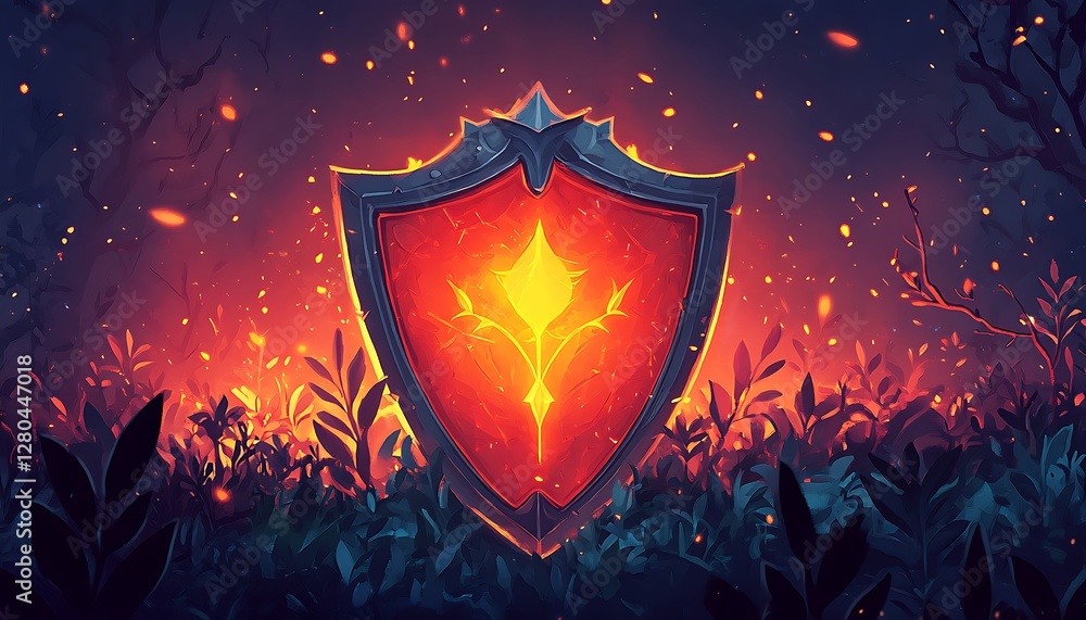 Fototapeta premium Fiery Shield in Forest Background