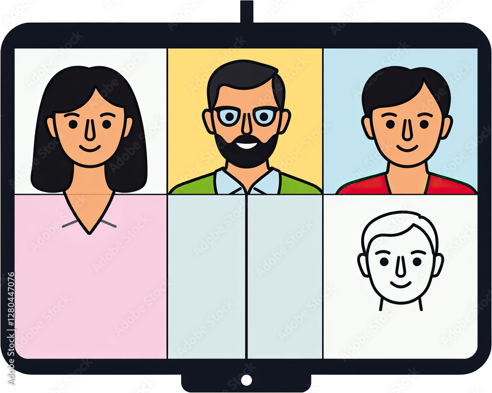Fototapeta premium Diverse Group Video Call on a Computer Screen Illustration