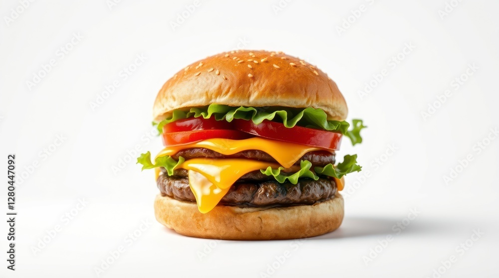Delicious fresh burger isolated on white background Delicious fresh burger isolated on white background