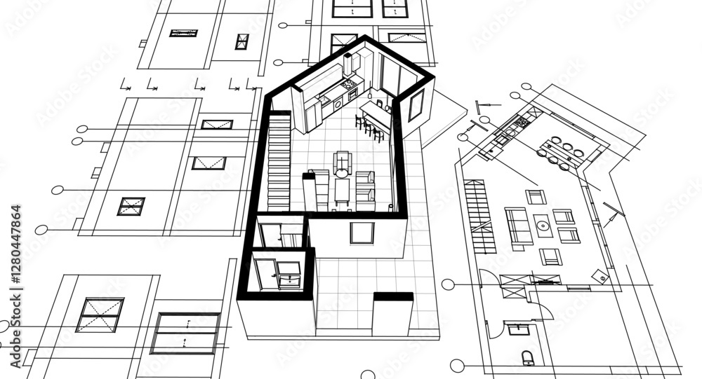 Fototapeta premium architecture sketch of a residential building 3d