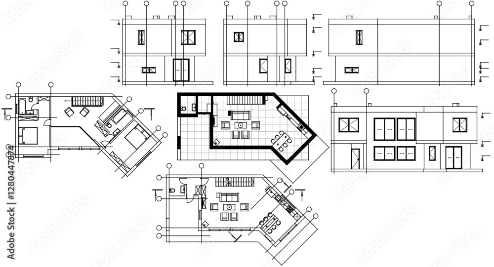 Fototapeta premium architecture sketch of a residential building 3d