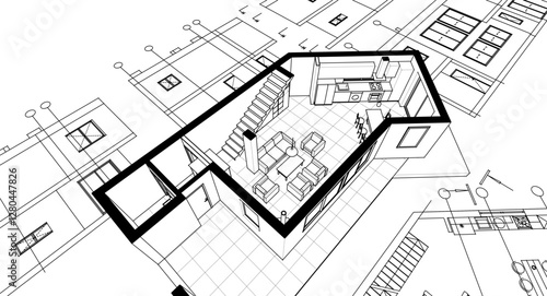 architecture sketch of a residential building 3d