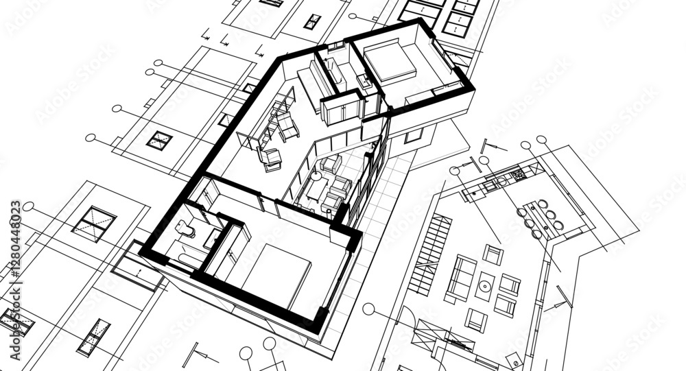 architecture sketch of a residential building 3d architecture sketch of a residential building 3d