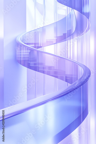 A modern, abstract spiral staircase with translucent, glossy surfaces and a soft purple hue, creating a futuristic and elegant aesthetic.