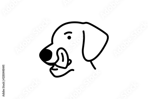 the icon design about the dog is licking its tongue on its upper lip after finishing eating. line style illustration with black color. isolated on white background.