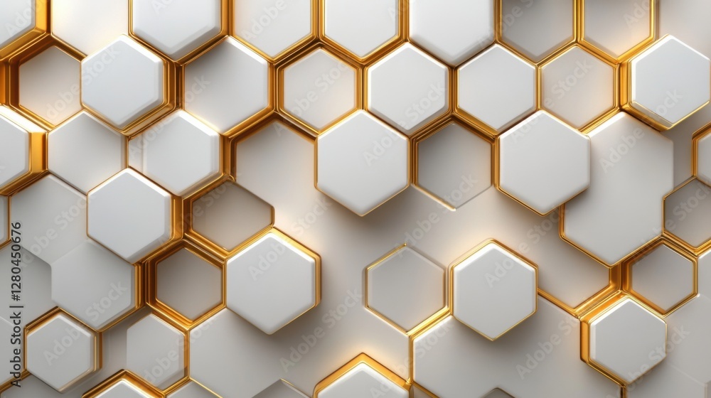 Elegant futuristic tech vector: Gold hexagonal patterns on white, abstract design Elegant futuristic tech vector: Gold hexagonal patterns on white, abstract design