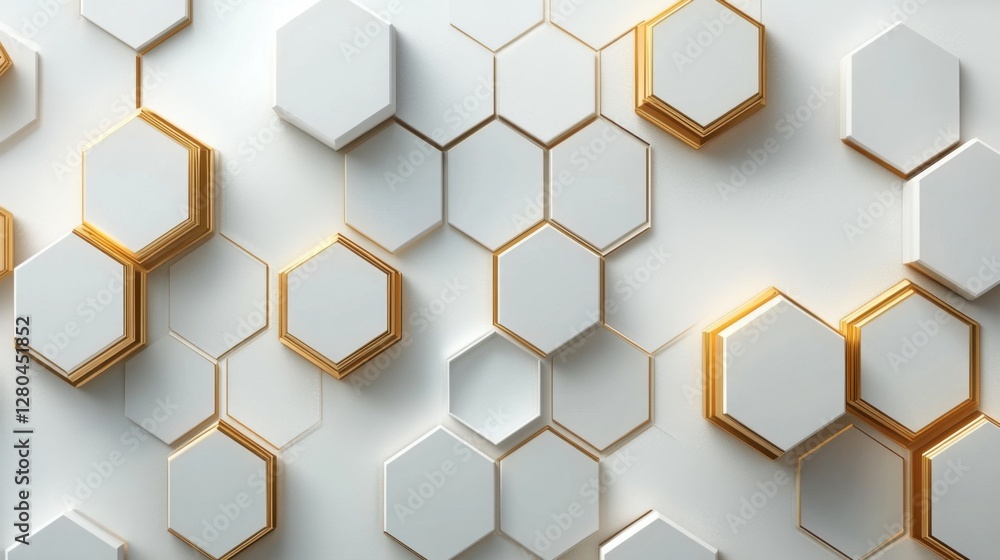 Elegant futuristic tech vector: Gold hexagonal patterns on white, abstract design Elegant futuristic tech vector: Gold hexagonal patterns on white, abstract design