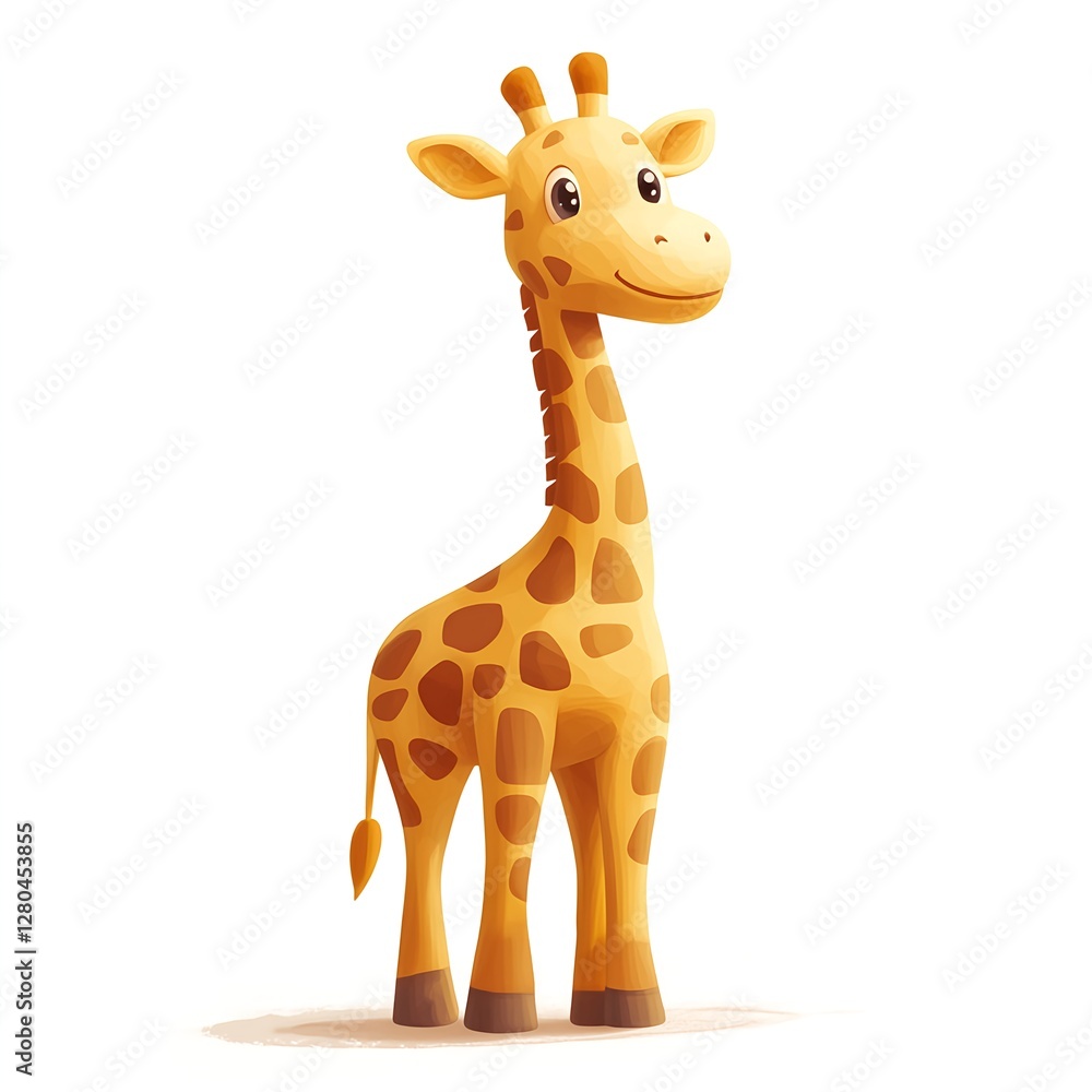 Sweet Giraffe Calf, Joyful Gaze, Adorable Spots; A Whimsical Animal Illustration. Sweet Giraffe Calf, Joyful Gaze, Adorable Spots; A Whimsical Animal Illustration.