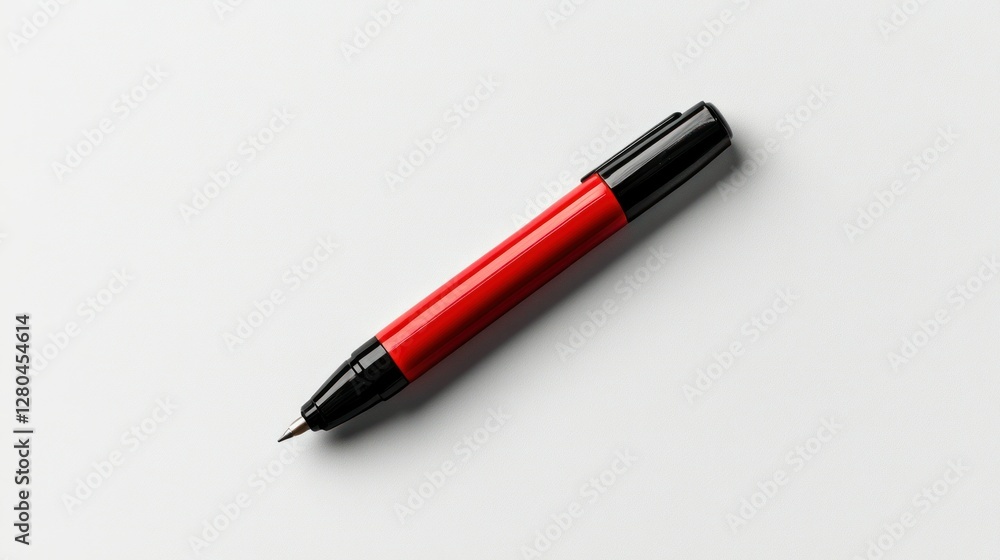 A single, detailed whiteboard marker, on a pure white background, highlighting its natural imperfections with professional studio lighting A single, detailed whiteboard marker, on a pure white background, highlighting its natural imperfections with professional studio lighting