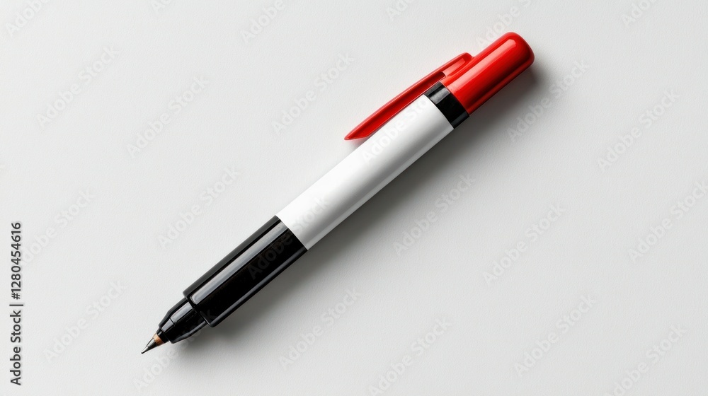 A single, detailed whiteboard marker, on a pure white background, highlighting its natural imperfections with professional studio lighting A single, detailed whiteboard marker, on a pure white background, highlighting its natural imperfections with professional studio lighting