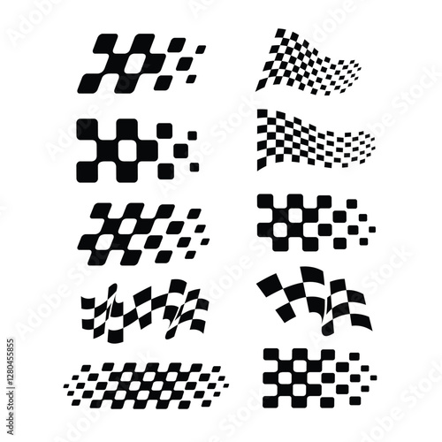 checkered racing flag vector, checkered racing flag set