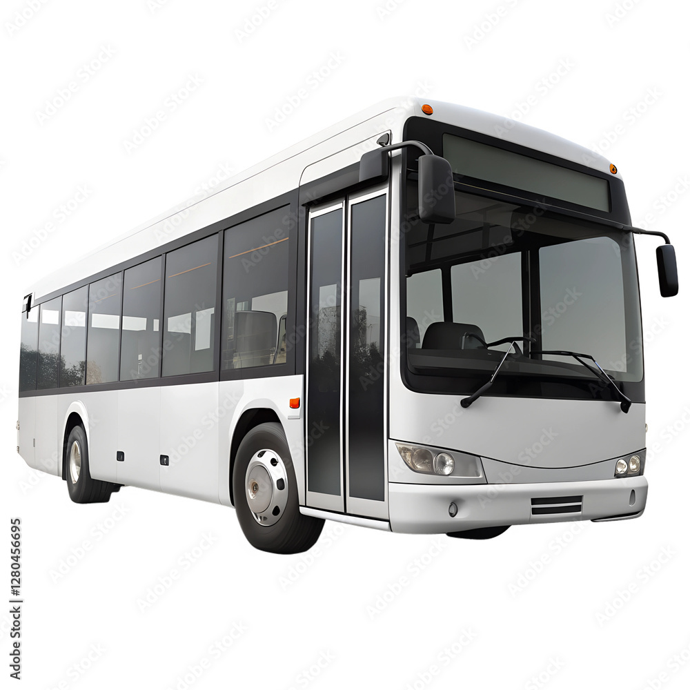 Matte white city bus isolated on transparent background. Matte white city bus isolated on transparent background.