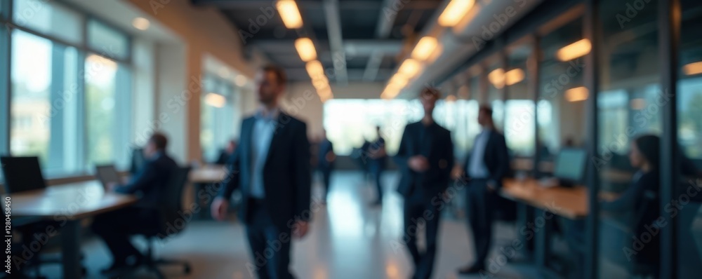 Blurred figures in business attire, fast-paced office environment, teamwork, style, design Blurred figures in business attire, fast-paced office environment, teamwork, style, design