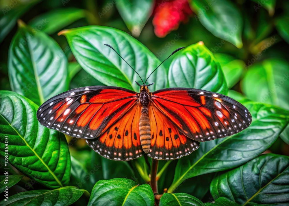 Red Butterfly Botanical Garden showcases vibrant indoor plants and stunning insect photos, masterfully framed using the rule of thirds.