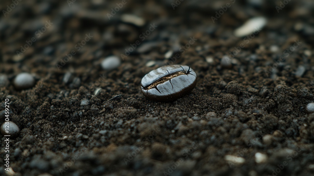 Single Roasted Coffee Bean on Dark Soil Single Roasted Coffee Bean on Dark Soil