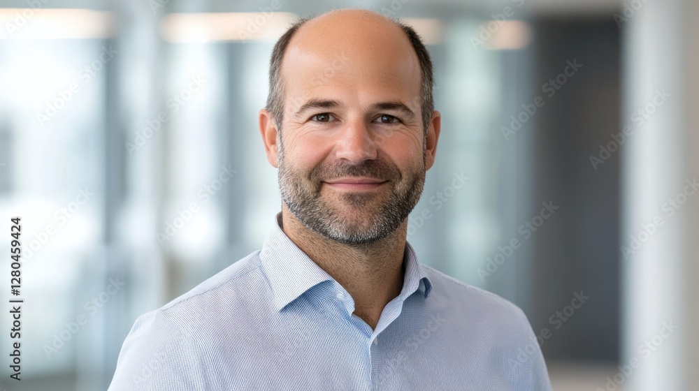 Portrait of a Smiling Middle-Aged Man in a Modern Office Setting Portrait of a Smiling Middle-Aged Man in a Modern Office Setting