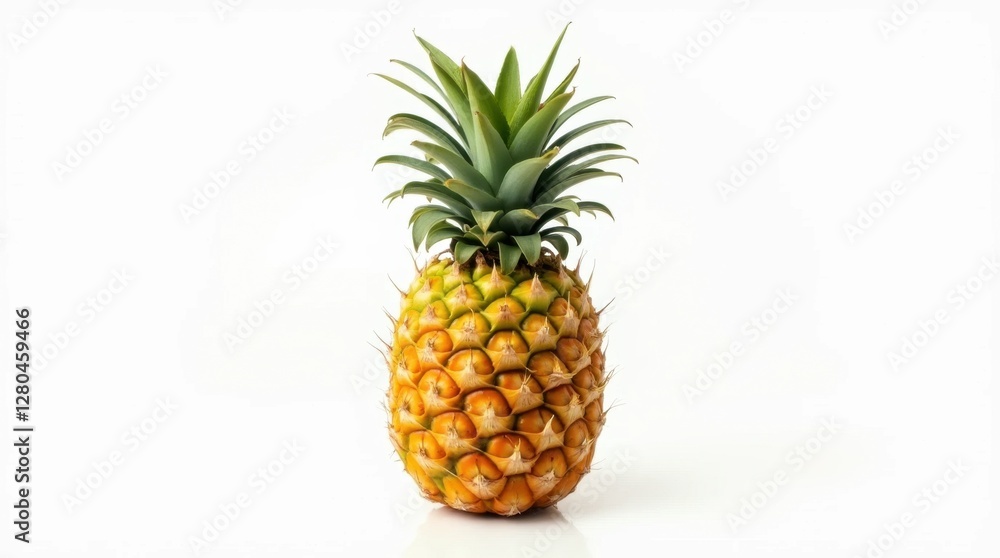 Ripe Pineapple with Leaves on White Background Ripe Pineapple with Leaves on White Background