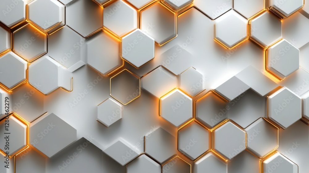 Elegant futuristic tech vector: Gold hexagonal patterns on white, abstract design Elegant futuristic tech vector: Gold hexagonal patterns on white, abstract design