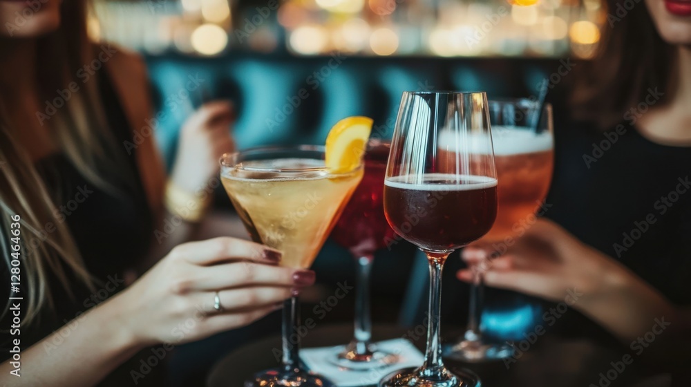 Alcohol consumption at a chic, intimate lounge with cocktails and velvet seating. Featuring luxury and comfort Alcohol consumption at a chic, intimate lounge with cocktails and velvet seating. Featuring luxury and comfort