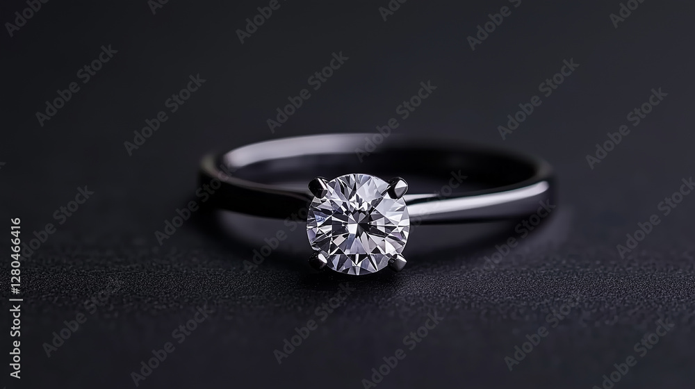 Elegant Solitaire Diamond Ring on Black Background - Luxury Jewelry Photography Elegant Solitaire Diamond Ring on Black Background - Luxury Jewelry Photography